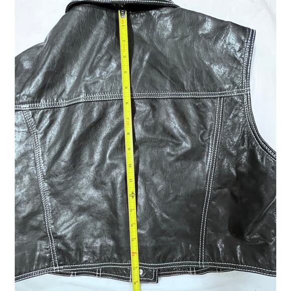 Vintage TANNERY WEST Black Leather Vest - Size L - Rare - - Picture 11 of 13
